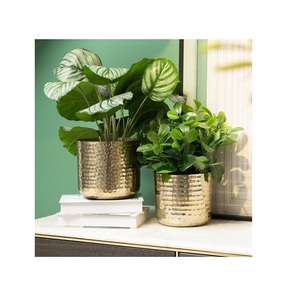 Pot de fleurs en métal texturé martelé pour une présentation florale décorative haut de gamme pour la maison, le jardin et le balcon - Product Image 1