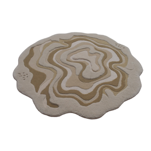 Tapis moderne en laine tuftée à la main, épais et rembourré, motif abstrait, design carte topographique beige et marron neutre, tapis 3D doux - Product Image 5