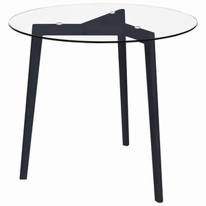 Table à manger en fer de taille moyenne avec plateau en verre trempé transparent et noir - Product Image 1