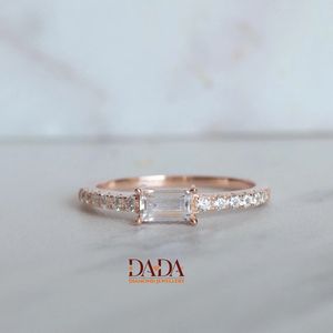 Elegant Emerald Cut Lab Grown Diamond Engagement <b>Ring</b> for Women Minimalist <b>Solitaire</b> Diamond Band Stackable Promise <b>Ring</b> - Product Image 5