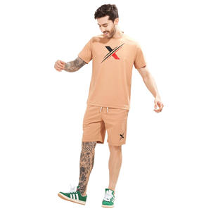 Ensemble T-shirt et short pour homme en tissu tricoté 100% coton respirant pour l'été, avec logo personnalisé imprimé par transfert thermique, taille plus - Product Image 3