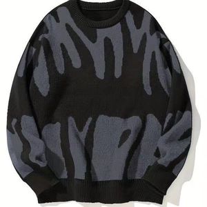 Maglione OEM da Uomo Autunno Inverno con Collo Rotondo e Motivo Jacquard, Trendy per Adolescenti, Nero e Bianco, <span class=keywords><strong>Taglie</strong></span> Grandi, Lavorazione a Maglia, Vestibilità Comoda - Product Image 3