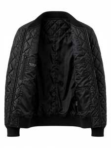 Blouson bomber matelassé noir pour homme, chaud pour l'hiver, fermeture éclair, col montant, logo personnalisé - Product Image 3