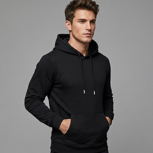 Sudadera con Capucha Negra para Hombre, Corte Regular, 100% Algodón, Forro Polar Antipelusas, Informal, con Bolsillo, para Otoño, Hecha en Bangladesh - Product Image 4