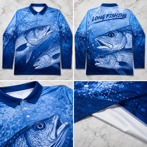 Polo de pêche à manches longues pour homme, personnalisé OEM ODM, UPF50+, respirant, séchage rapide, 100% polyester, couleur unie, logo personnalisé, sublimation - Product Image 5
