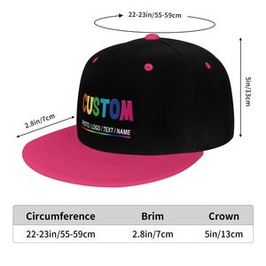 Gorra Snapback Personalizada de 6 Paneles, Negra con Visera Rosa, Ajustable, Unisex, Estilo Urbano, de Hilo de Algodón, con Logotipo de Letras Arcoíris en el Panel Frontal - Product Image 4