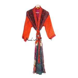 Kimono de Seda Tejido a Mano para Mujer, Elegante y Lujoso, Cuello en V, Cierre con Cordón, Diseño de Parches con Logotipo Frontal, Manga Larga, Verano - Product Image 3