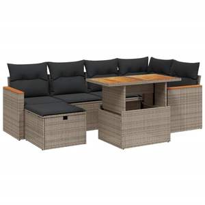 Conjunto de Sofás Modulares de Jardín de 7 Piezas en Ratán PE Gris, Muebles de Jardín Modulares Cómodos - Product Image 2