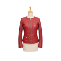 Veste Courte en Cuir de Mouton de Haute Qualité pour Femmes, Design Élégant à Col Rond, Idéale pour l'Hiver, Collection Été en Gros