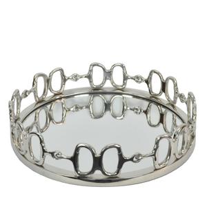 <b>Mirror</b> Polish Round <b>Mirror</b> <b>Tray</b> With Horse Bit Border Design Decorative Fruits <b>Trays</b> Dinning Table Setting - Product Image 1