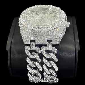 Elegante Reloj de Cuarzo con Diamantes de Laboratorio para Hombre, Correa Brillante de Lujo, Esfera Analógica de Cristal, Estilo Hip Hop Antiguo - Product Image 4