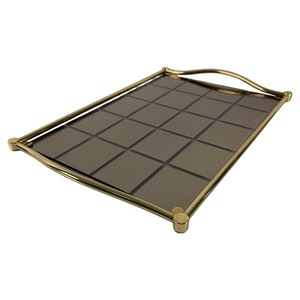 Rectangular Brass Decorative <b>Tray</b> with Checkered Pattern and <b>Gold</b>-Plated Finish Modern Design Single-Piece Package - Product Image 1
