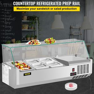 40-Inch Commercial <b>Kitchen</b> Refrigerated Condiment <b>Prep</b> Station 7.8Qt Sandwich <b>Table</b> 1 1/3 4 1/6 Pans 150W Salad Bar 304 - Product Image 2