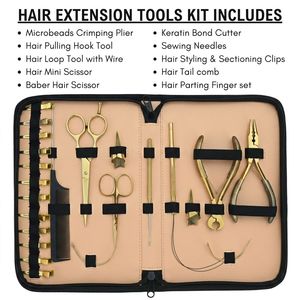 Kit d'outils professionnels pour extensions capillaires : Pince à micro-anneaux, Pince de dépose, Aiguille à boucle, Pinces, Ciseaux à doigts, Peigne, Étui - Product Image 6