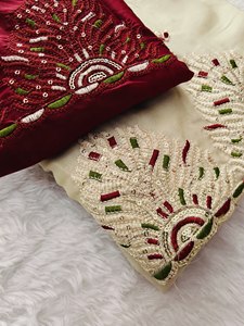 Sari royal noir brodé Rangoli avec travail de sequins multicolores et blouse de créateur, collection festive pour mariage - Product Image 6