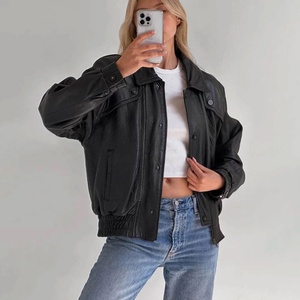 Women's New <b>Tops</b> Oversized Leather Jacket for Casual Winter Wear Bomber Leather Jacket For Sale In Low Price - Product Image 1