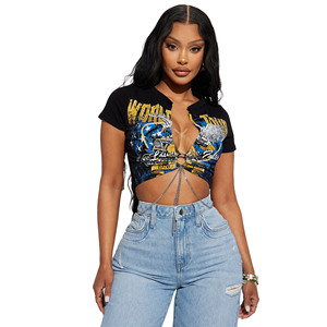 Camiseta de Verano para Mujer, Estilo Moderno, Sexy, Corta, Ecológica, de Secado Rápido, con Logos Impresos, Cómoda y Transpirable, 100% Algodón - Product Image 3