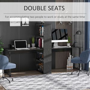 Durable 2-Person Extra Long Computer <b>Desk</b> with Bookshelf Black Home Office <b>Workstation</b> Combo Made Durable MDF School Furniture - Product Image 4