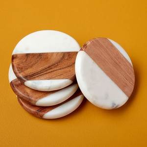 <b>Round</b> Wood Marble Coasters for Home Hotel and Restaurant Wholesale Wooden Marble Coaster Set Premium Quality - Product Image 1