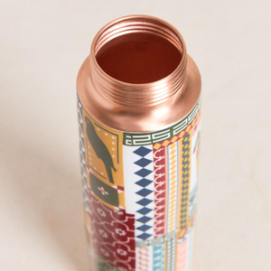Designer <b>Copper</b> Water <b>Bottle</b> with Elephant & Geometric Print, Stylish Printed Metal <b>Drinking</b> <b>Bottle</b> with Lid for Home Office - Product Image 2