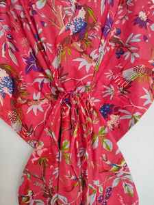 Vestido Kaftán de Algodón Boho con Estampado de Aves, Hecho a Mano, Maxi, para Playa, Ligero, para Verano - Product Image 6