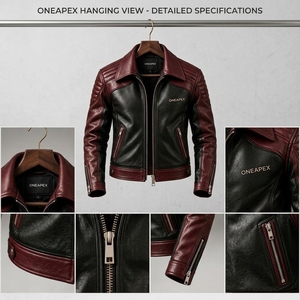 Chaqueta de Cuero para Hombre con Cuello Vuelto y Cremallera, Estilo Motero de Carreras, Chaqueta de Cuero Personalizada para Moto, Fabricación al por Mayor - Product Image 3