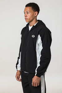 Men Black Hoodie Tracksuit Set <b>White</b> Panels Color Blocking Sporty Autumn Wear Breathable Knitted Sweatpants <b>Jogger</b> China Front - Product Image 3