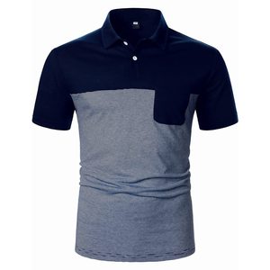 Polo de Manga Corta para Hombre, Azul a Rayas, Tejido, con Bolsillo, Estilo Casual, MOQ Bajo - Product Image 1