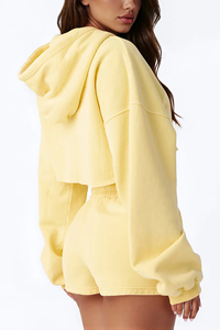 Ensemble de survêtement d'hiver pour femme, jaune, avec sweat à capuche court et pantalon long, léger, imprimé, style streetwear, taille élastique, coupe ample - Product Image 6