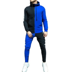 Survêtements de sport bicolores pour hommes, vestes et pantalons à capuche avec rayures latérales, survêtements d'hiver - Product Image 1