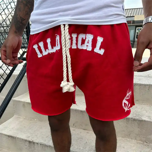 Men's Red 100% Cotton Knitted Mid Waist <b>Shorts</b> Front Digital Printing Breathable Elastic Waist Casual Style Solid Hot 180g - Product Image 1