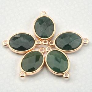 Connecteurs ovales en argent 925 avec agate mousse 10x14mm |   Fournitures pour la fabrication de bijoux plaqués or - Product Image 1