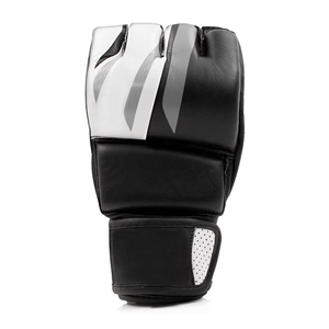 Gants de MMA demi-doigts en cuir avec fermeture Velcro, noir et blanc, équipement d'entraînement d'arts martiaux pour adultes - Product Image 2