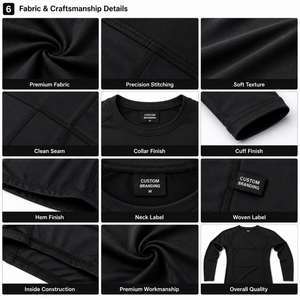 <b>Men's</b> Full Sleeve Quick Dry Rash Guard Long Sleeve <b>Compression</b> <b>Shirt</b> Black White Polyester Adult Gym Workout Top - Product Image 4