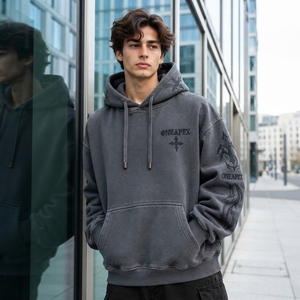Sudadera con Capucha Oversize para Hombre, Color Carbón, con Gráfico Bordado, Estilo Urbano, Sudadera de Felpa Personalizada, Ropa OEM - Product Image 2