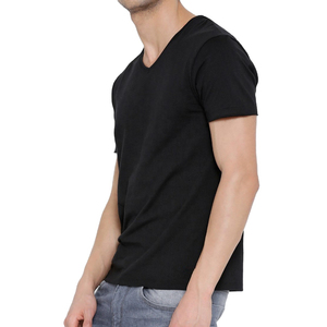 Camiseta de Cuello en V para Hombre, Colores Sólidos, Manga Corta, 250 GSM, Algodón Grueso, Lisa, Camiseta de Cuello en V para Hombre, Venta al por Mayor - Product Image 2