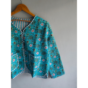 Veste en coton matelassée jaune à motifs floraux imprimés à la main pour femme, réversible, boutonnée, décontractée, cadeau pour elle - Product Image 5