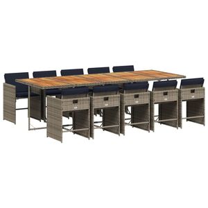 Conjunto de Comedor Plegable para Patio de 10 Plazas, Juego de 10 Muebles de Patio de Ratán PE Gris, Cómodos y Elegantes - Product Image 2
