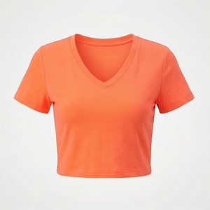 Camiseta de Manga Corta con Cuello en V para Mujer, Algodón Orgánico de Lujo, Preencogido, Suave, Transpirable, Ajuste Premium, Color Personalizado - Product Image 1