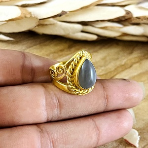 Unique Design Boho <b>Crown</b> Grey Moonstone <b>Rings</b> Tribal Brass <b>Rings</b> for Women 18k Gold Plated Filigree Swirl for Wholesale/OEM/ODM - Product Image 3