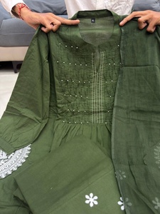 Kurti en coton vert pour femme avec dupatta, coupe ample, pour tenue ethnique traditionnelle, style décontracté Inde Pakistan - Product Image 6