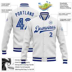 Chaqueta Varsity Blanca para Hombre, Personalizable con Nombre y Número, Impresión por Sublimación, Ropa Casual de Otoño, Corte Regular, Cuello Alto, Fabricante OEM - Product Image 5