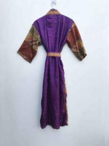 Kimono Vintage de Seda, Estilo Boho, para Festivales, Hecho a Mano con Parches de Sari, Bata de Seda Reciclada, Unisex - Product Image 5