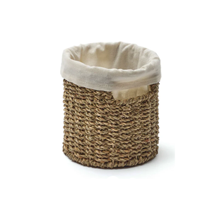 Panier rustique multifonction en jonc de mer, petit panier rond en jonc de mer avec doublure, panier tissé à la main pour la décoration de table en provenance du Vietnam - Product Image 1