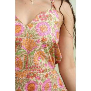 เดรสยาวผ้าฝ้ายพิมพ์ลายบล็อกสำหรับผู้หญิง, เดรสแม็กซี่ทำมือสไตล์โบฮีเมียน, ชุดใส่เที่ยวพักผ่อนฤดูร้อนน้ำหนักเบา - Product Image 5