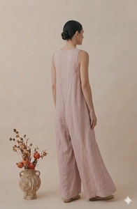 V Neck Sleeveless Maxi Linen <b>Dress</b> In Pink <b>Loose</b> Fit With Pockets Breathable Natural Waistline Minimalist Style Casual Wear - Product Image 4