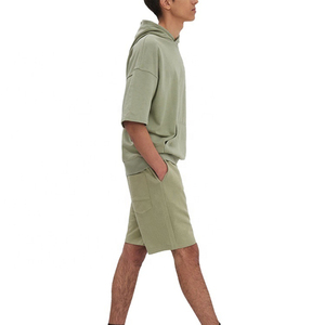 Ensemble short et haut à manches courtes unisexe vierge en coton épais 100 % coton pour l'été – Vente en gros - Product Image 4
