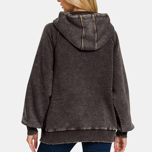 Sweat-shirt à capuche oversize pour femme, style streetwear, délavé à l'acide, vintage, avec logo frontal, haute qualité - Product Image 5