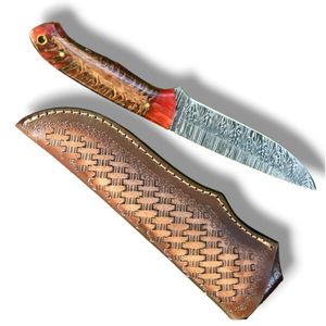 Couteaux de chasse à lame fixe haut de gamme avec motif damas superposé et garde en laiton pour le camping et la randonnée en plein air - Product Image 1