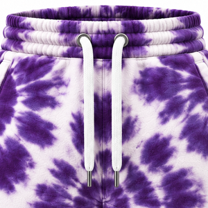 Custom <b>Mens</b> Tie Dye <b>Fleece</b> <b>Shorts</b> With Chenille Embroidery Elastic Waist Drawstring Side Pockets Wholesale Streetwear Production - Product Image 4